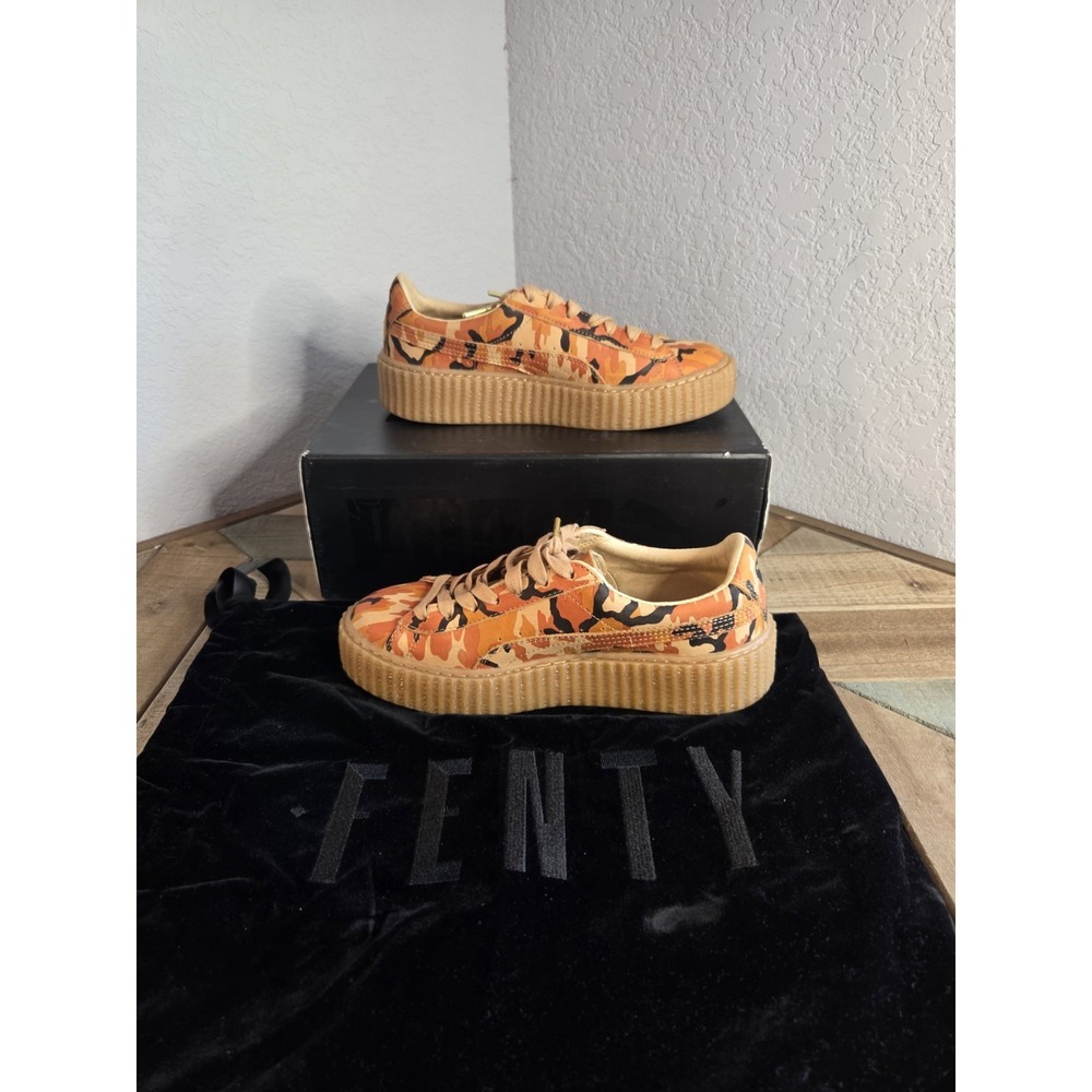 Puma x Fenty Rihanna Orange‎ Camo Leather Platform Creepers Women's 8 NEW
